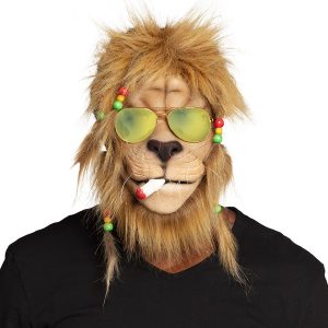 Latex masker Rasta lion met haar en bril