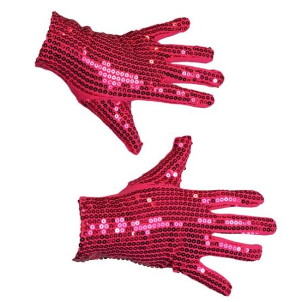 Handschoenen pailletten roze
