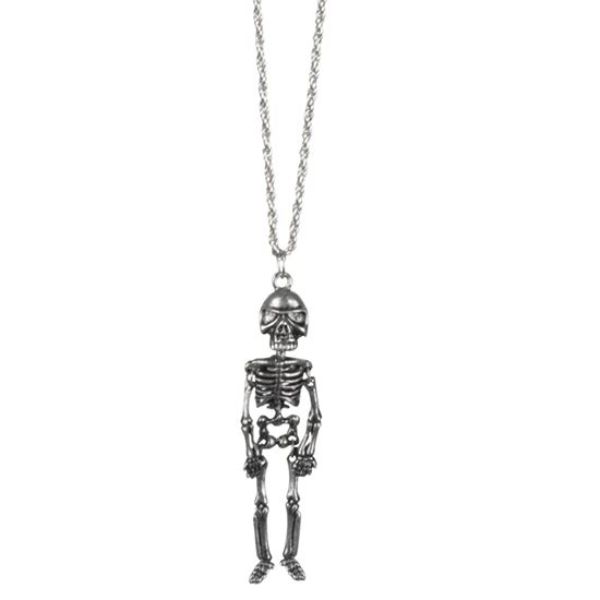 Zilveren ketting met skelet.