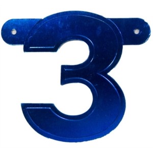 Banner letter cijfer 3 blauw metallic