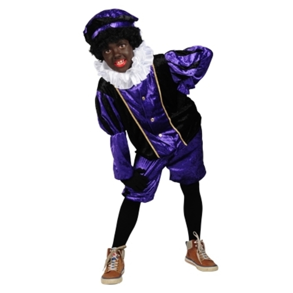 Piet kostuum velours paars-zwart