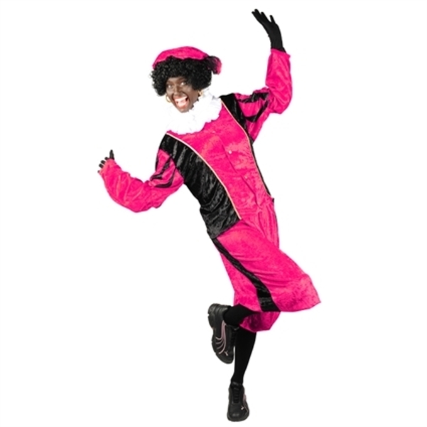 Piet kostuum velours roze-zwart