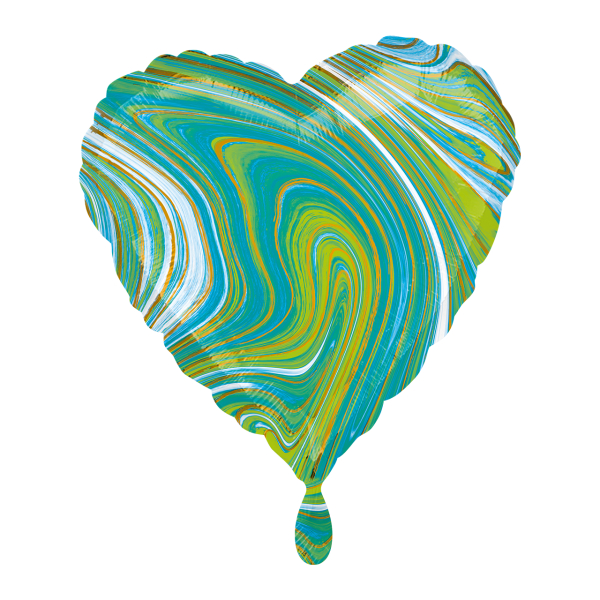 Folieballon marblez blue-green hart