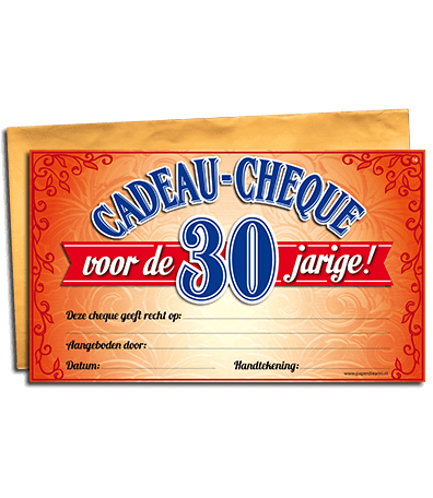 Ongebruikt Cadeau cheque 30 jaar - goedkope kado artikelen on line feestartikelen SN-67
