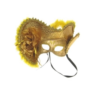 Oogmasker dames goud met hoed Venetiaans