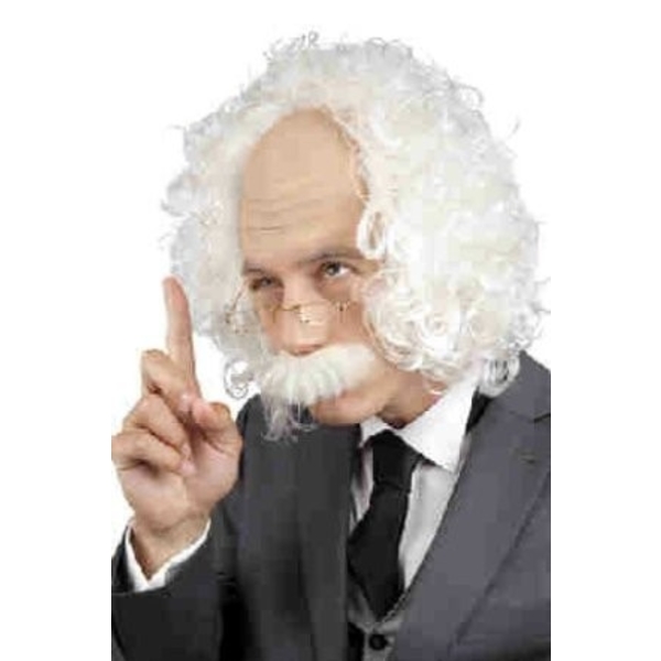 Schedel professor met snor en bril herenpruik-Einstein