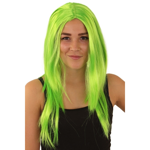 Pruik neon groen lang haar