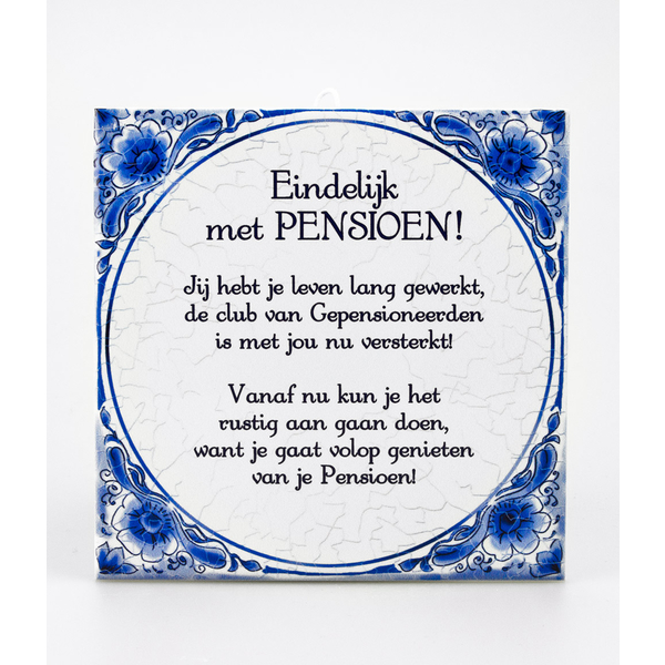 bunker lezer pauze Tegel Delftsblauw Pensioen - online feestartikelen bestellen cadeau  artikelen