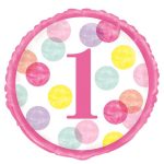 Folieballon pink dots first birthday