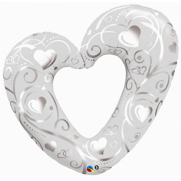 Folieballon hearts-filigree pearl white