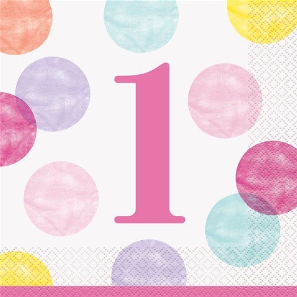 Servetten first birthday pink dots